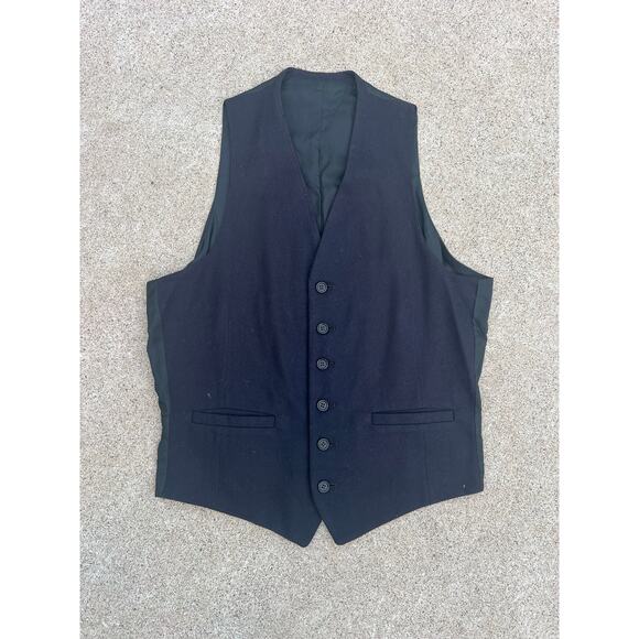 Vintage Black Button Front Adjustable Back Vest – Chest 48" - Picture 1 of 4
